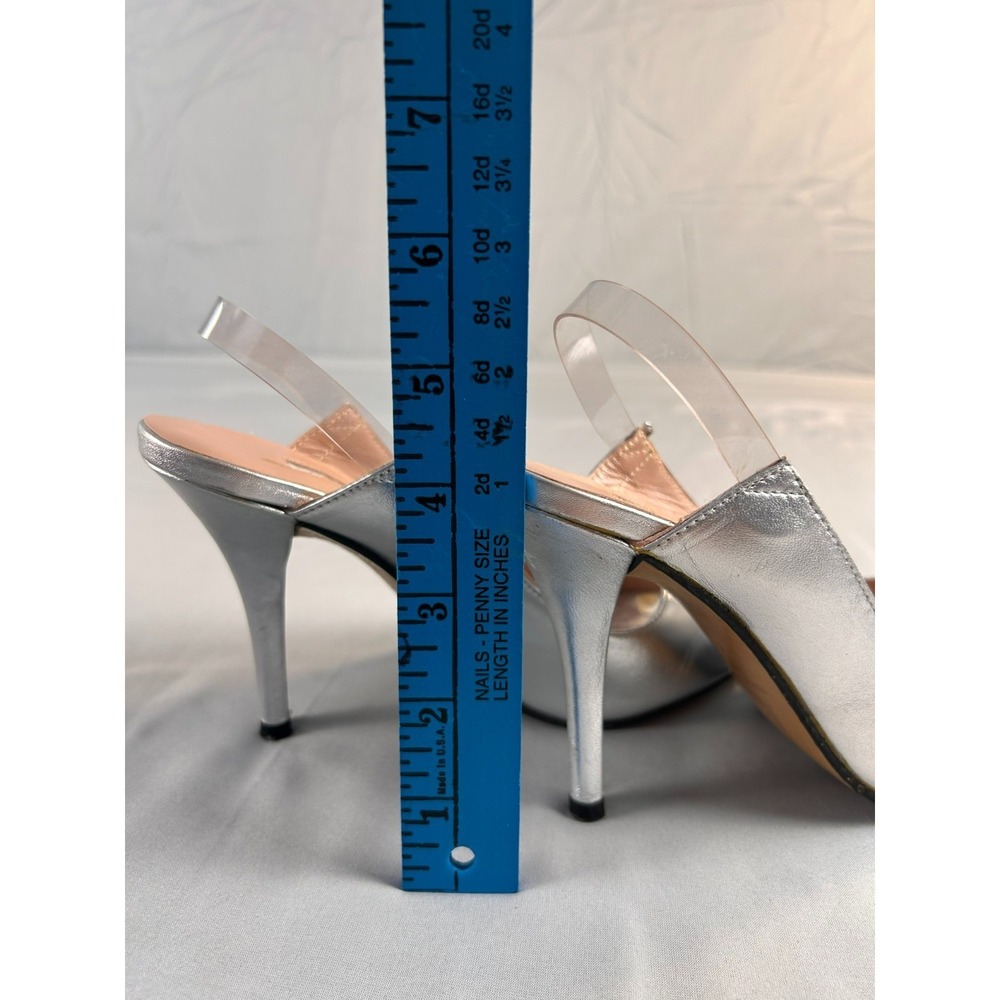 Charles David Amelie Women Heels Slingback 6.5 Silver Peep Toe Leather Spain - Picture 10 of 13